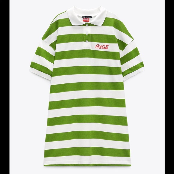 New Zara Coca Cola Striped Dress Green White - Picture 3 of 9